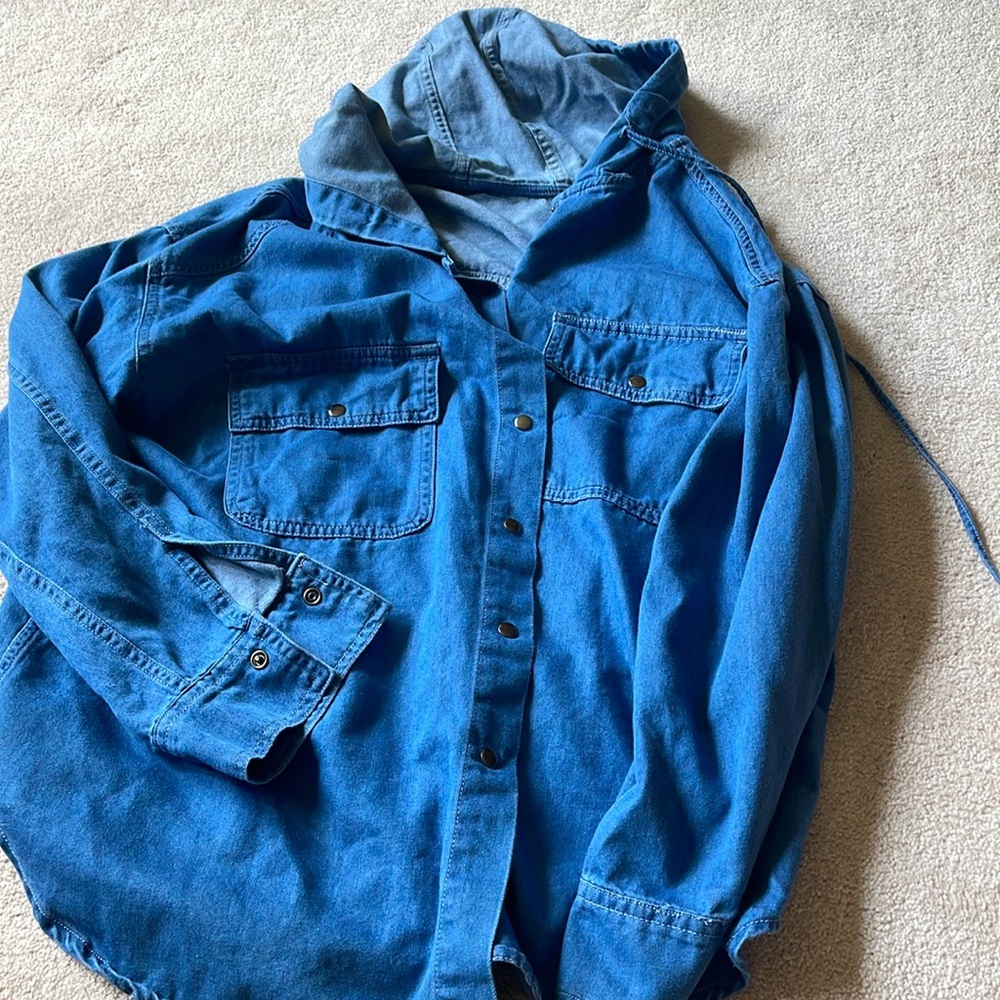 Denim button down with hood
